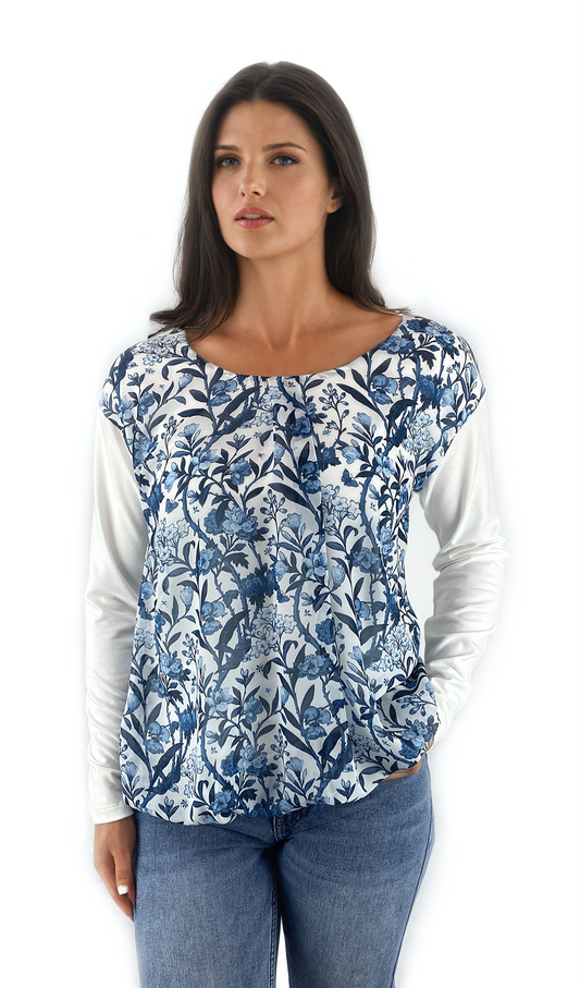 Дамска  блуза - тениска с дълъг ръкав обло деколте - Decade.shop