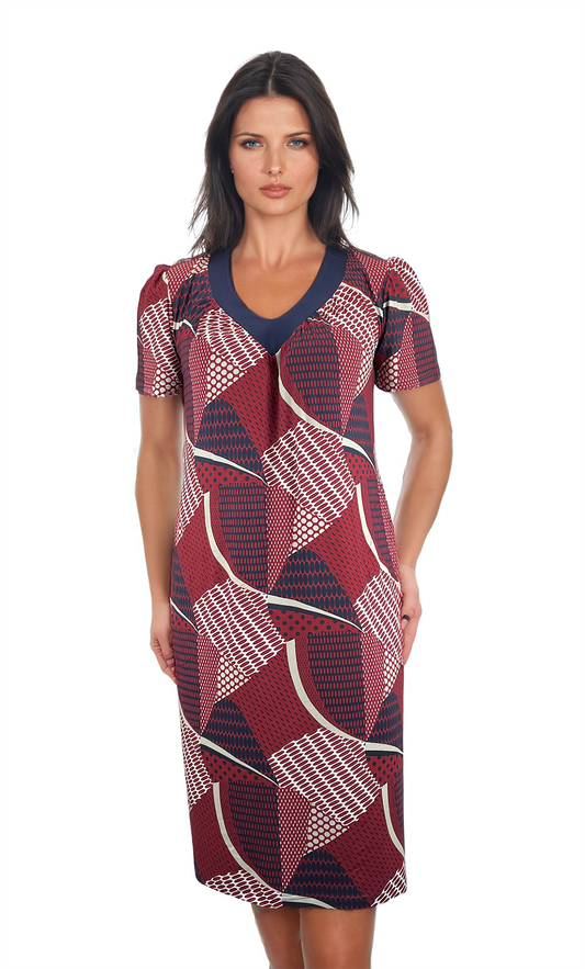 Дамска  рокля с къс ръкав остро деколте - Decade.shop