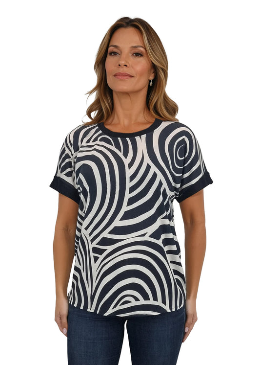 Дамска блуза къс ръкав обло деколте - Decade.shop