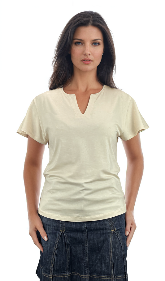 Дамска блуза - тениска къс ръкав остро деколте - Decade.shop