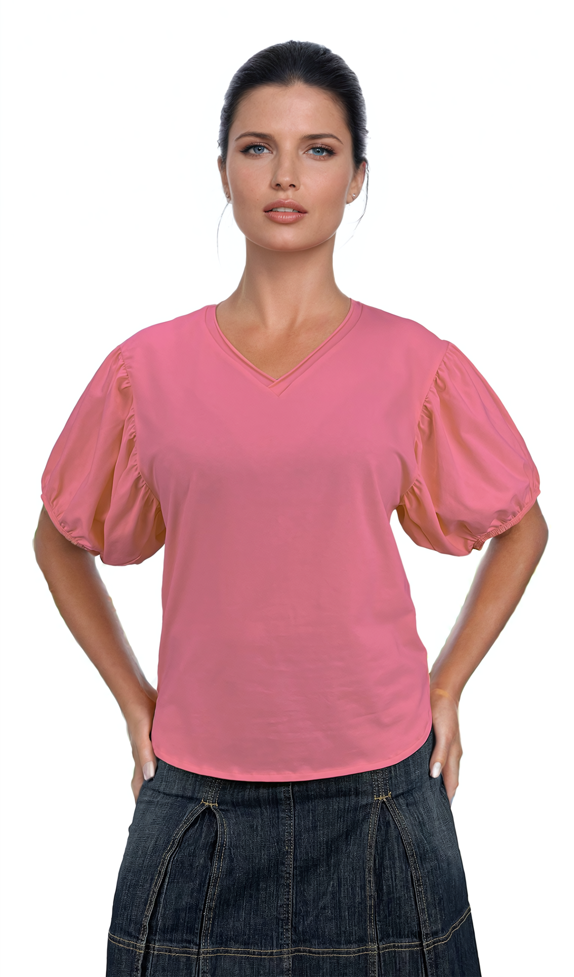 Дамска блуза - тениска къс ръкав остро деколте - Decade.shop