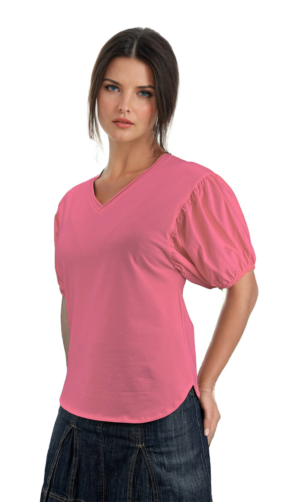 Дамска блуза - тениска къс ръкав остро деколте - Decade.shop