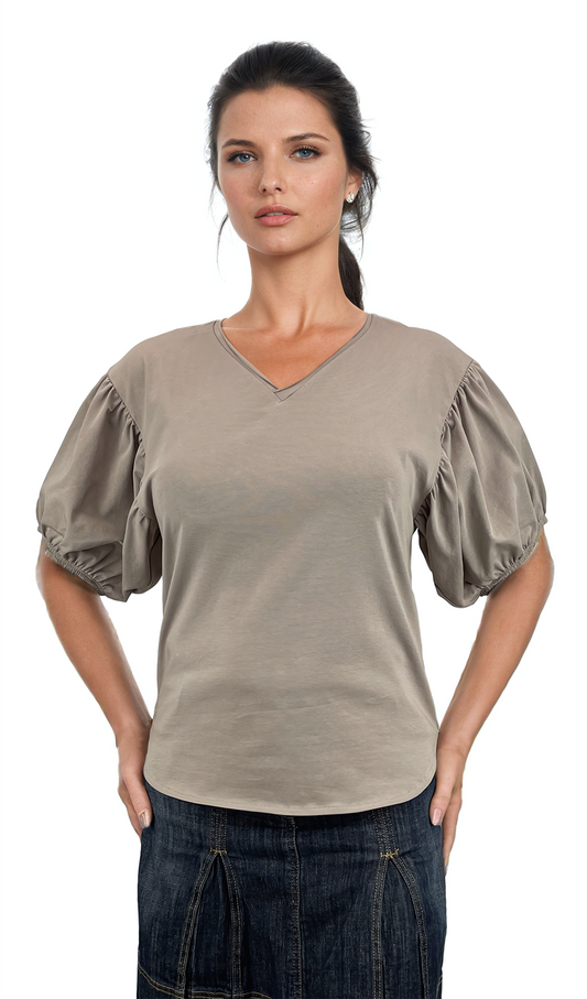 Дамска блуза - тениска къс ръкав остро деколте - Decade.shop