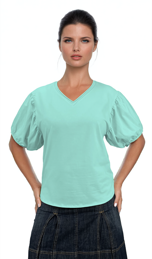 Дамска блуза - тениска къс ръкав остро деколте - Decade.shop