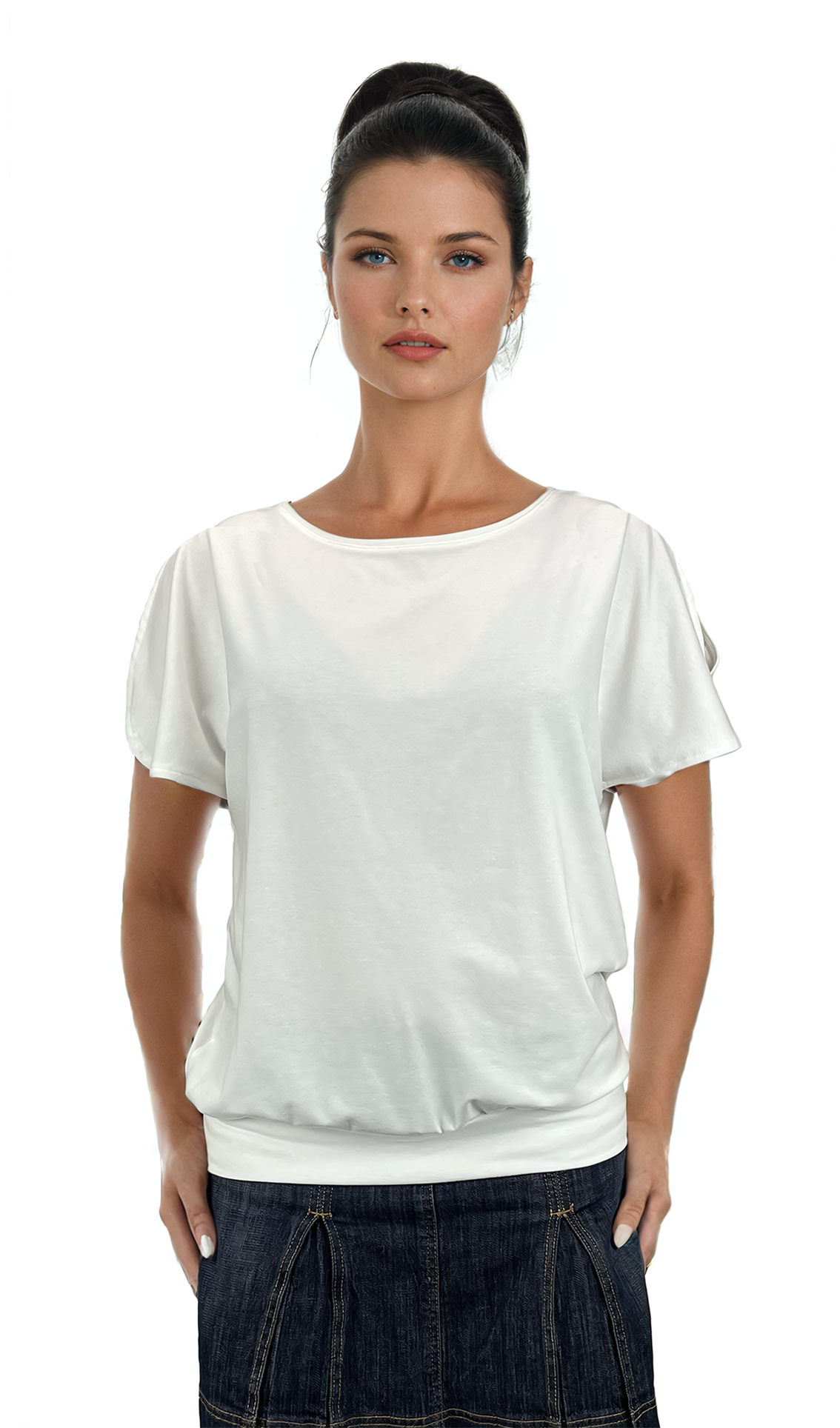 Дамска блуза - тениска къс ръкав обло деколте - Decade.shop