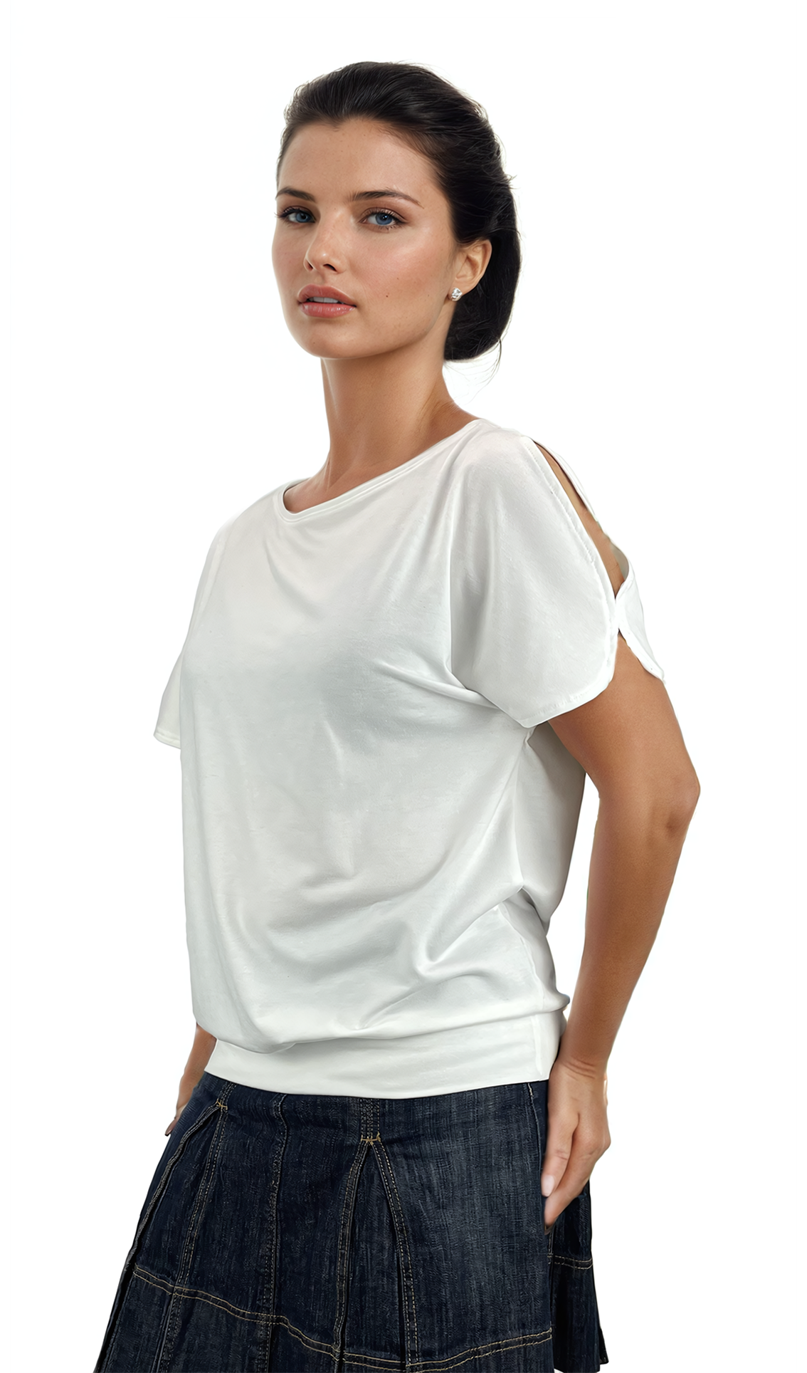 Дамска блуза - тениска къс ръкав обло деколте - Decade.shop