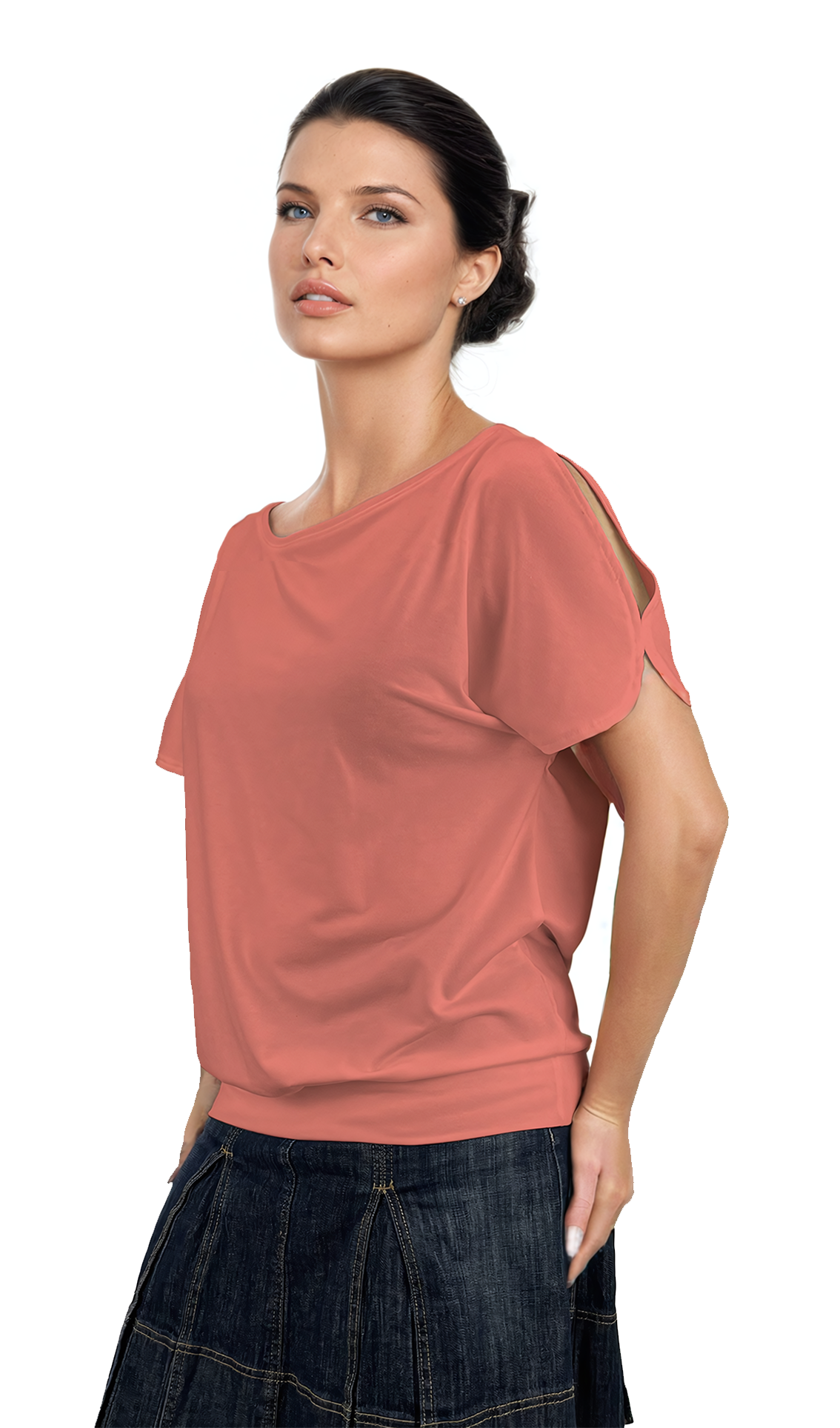 Дамска блуза - тениска къс ръкав обло деколте - Decade.shop