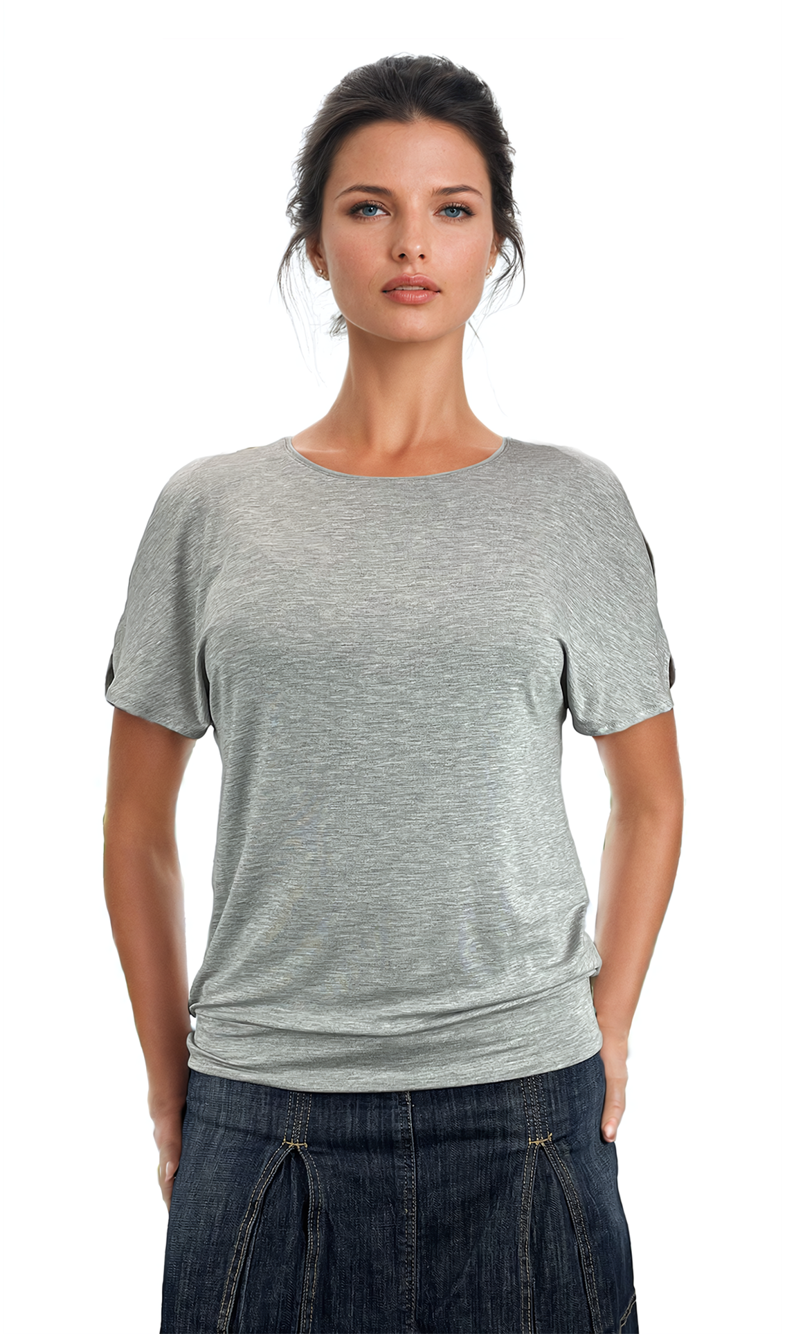 Дамска блуза - тениска къс ръкав обло деколте - Decade.shop