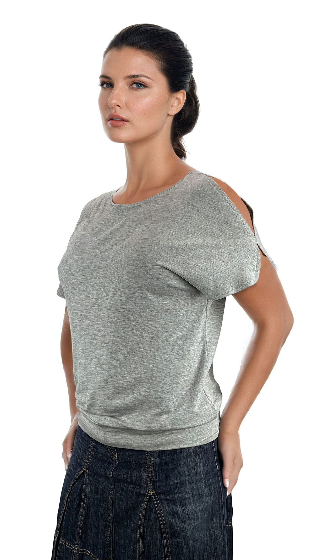 Дамска блуза - тениска къс ръкав обло деколте - Decade.shop