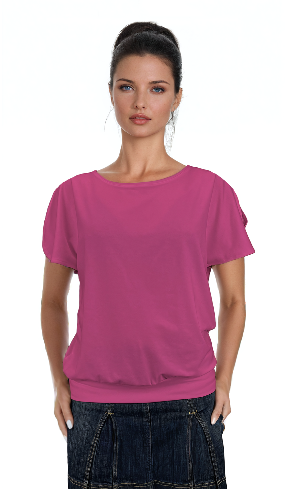 Дамска блуза - тениска къс ръкав обло деколте - Decade.shop