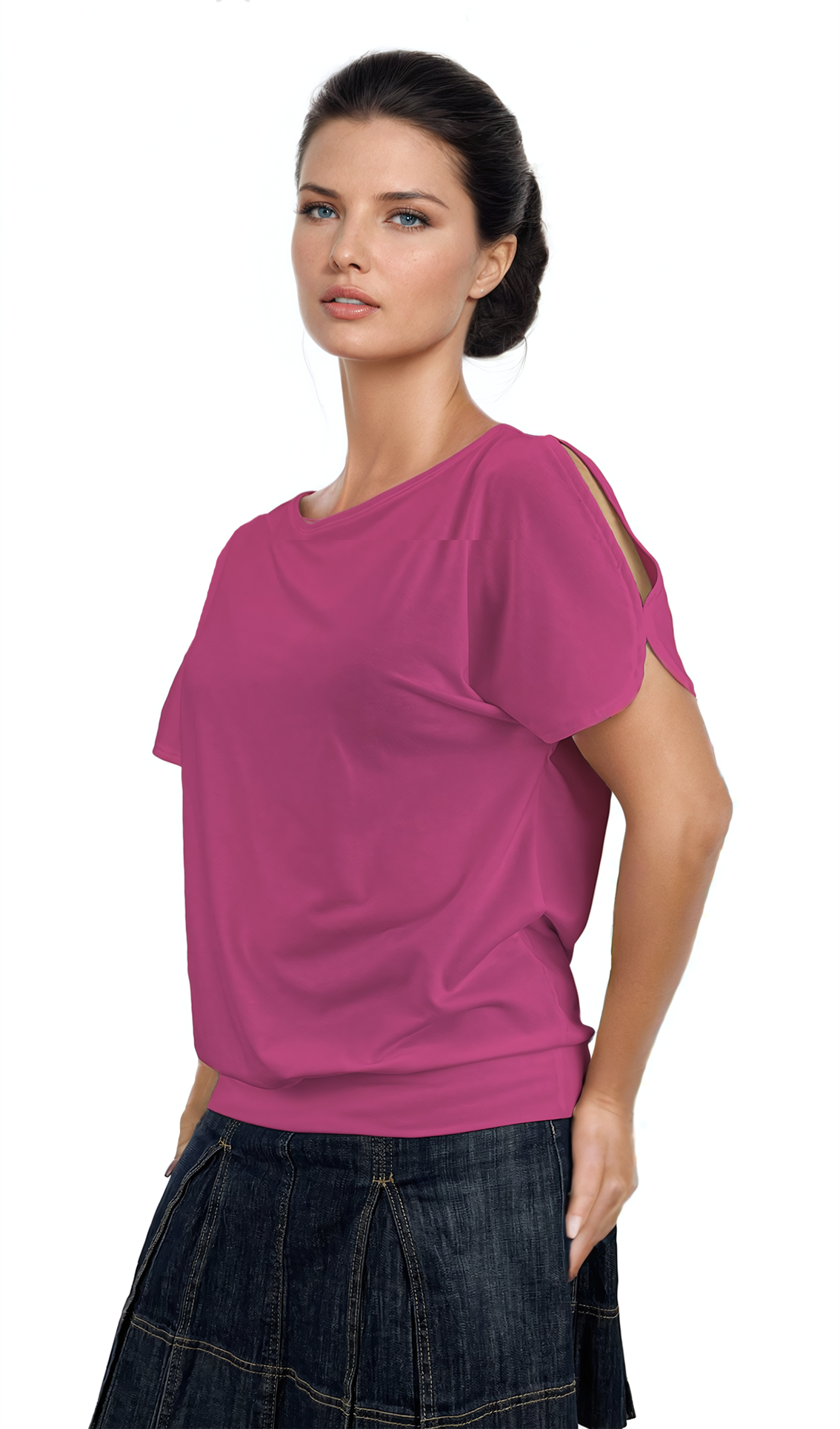 Дамска блуза - тениска къс ръкав обло деколте - Decade.shop