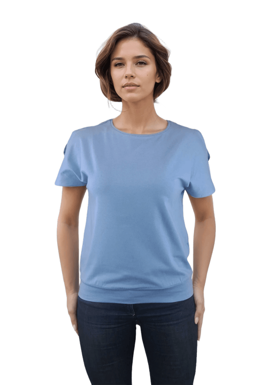 Дамска блуза - тениска къс ръкав обло деколте - Decade.shop