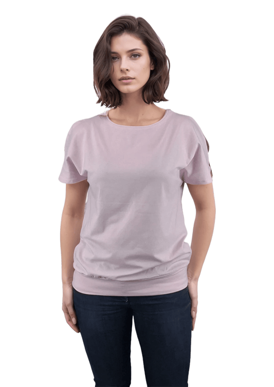 Дамска блуза - тениска къс ръкав обло деколте - Decade.shop