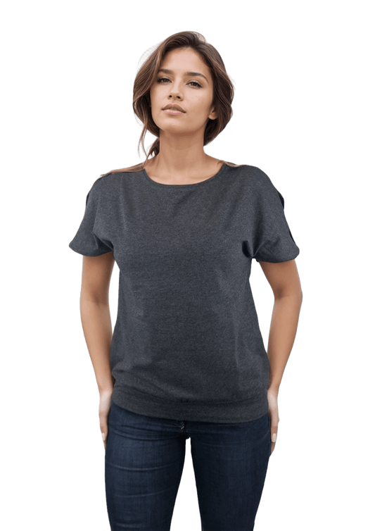 Дамска блуза - тениска къс ръкав обло деколте - Decade.shop