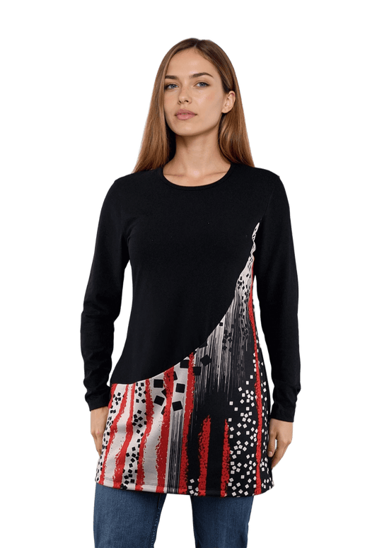 Дамска блуза-туника асиметрична с дълъг ръкав обло деколте - Decade.shop