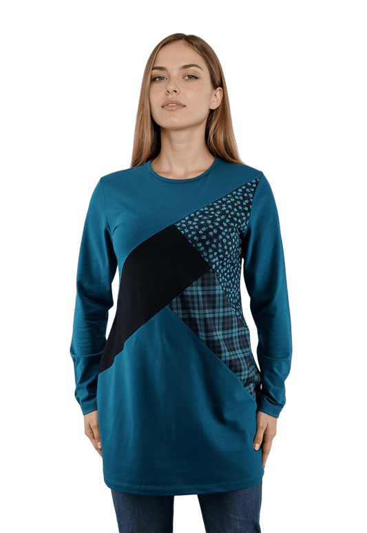 Дамска блуза-туника асиметрична с дълъг ръкав обло деколте - Decade.shop